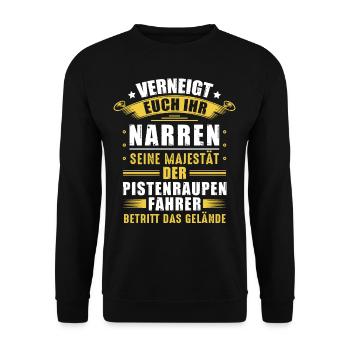 Pistenfahrzeug Pistenraupe Pistenraupenfahrer - Unisex Pullover - Schwarz - Vorne - Alina (178cm) & Michal (187cm)