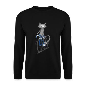 Katze fährt Fahrrad Mountainbike Geschenk - Unisex Pullover - Schwarz - Vorne - Alina (178cm) & Michal (187cm)