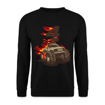 MONSTERTRUCK 4 Anniversaire Garçons 4 ans - Sweat-shirt Unisexe - noir - Devant - Alina (178cm) & Michal (187cm)
