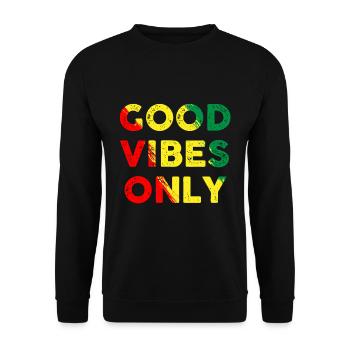 Good Vibes Only Rasta Reggae Roots Clothing - Unisex Pullover - Schwarz - Vorne - Alina (178cm) & Michal (187cm)