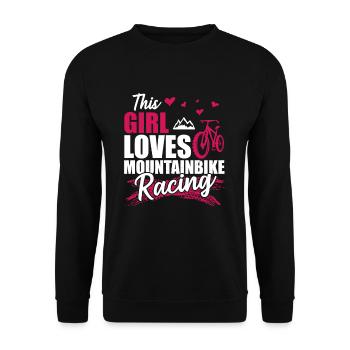 This Girl Loves Mountainbike Racing - Unisex Pullover - Schwarz - Vorne - Alina (178cm) & Michal (187cm)
