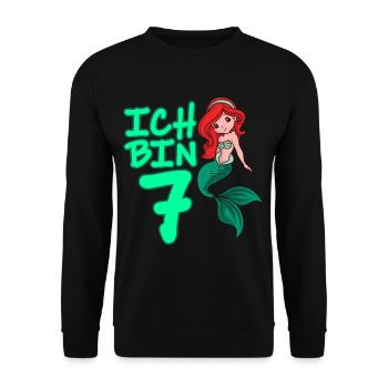 ICH BIN 7 JAHRE 7 Geburtstag Mädchen Meerjungfrau - Unisex Pullover - Schwarz - Vorne - Alina (178cm) & Michal (187cm)