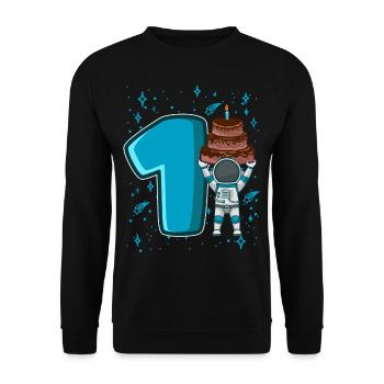 1 birthday boy 1 year space astronaut - Unisex Sweatshirt - black - Front - Alina (178cm) & Michal (187cm)