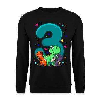 THREE REX 3 years DINO birthday dinosaur - Unisex Sweatshirt - black - Front - Alina (178cm) & Michal (187cm)