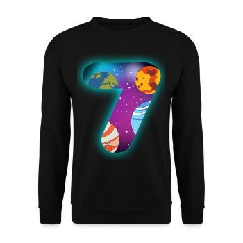 WELTRAUM 7 GEBURTSTAG 7 Jahre 7 Geburtstag - Unisex Pullover - Schwarz - Vorne - Alina (178cm) & Michal (187cm)
