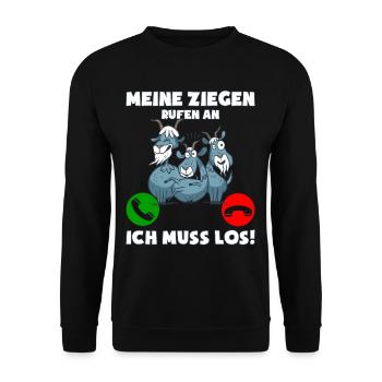 Meine Ziegen rufen an ich muss los - Unisex Pullover - Schwarz - Vorne - Alina (178cm) & Michal (187cm)