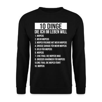 Dinge die ich im Leben Will Moped Mofa Roller - Unisex Pullover - Schwarz - Vorne - Alina (178cm) & Michal (187cm)