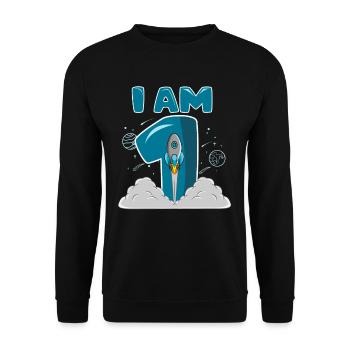 Space 1 Birthday 1 Year Rocket I Am 1 - Unisex Sweatshirt - black - Front - Alina (178cm) & Michal (187cm)