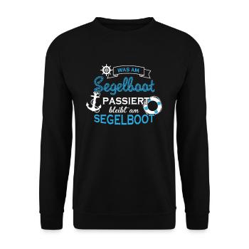 Was am Segelboot passiert bleibt am Segelboot - Unisex Pullover - Schwarz - Vorne - Alina (178cm) & Michal (187cm)