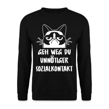 Geh Weg du unnötiger Sozialkontakt Faule Katze - Unisex Pullover - Schwarz - Vorne - Alina (178cm) & Michal (187cm)