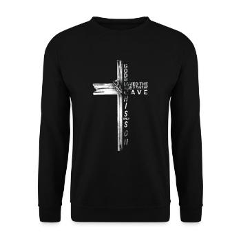 John 3:16 Jesus Christus Kreuz Religion Bibel - Unisex Pullover - Schwarz - Vorne - Alina (178cm) & Michal (187cm)