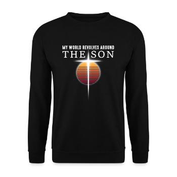 Le monde tourne autour du Fils de Dieu Cross Jesus - Sweat-shirt Unisexe - noir - Devant - Alina (178cm) & Michal (187cm)