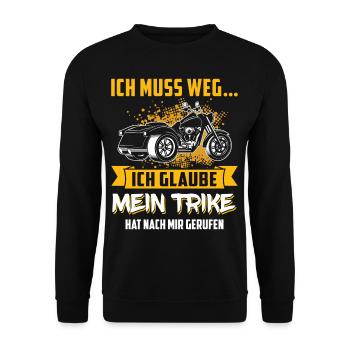 Ich muss zu meinem Trike Triker Dreirad Fahrer - Unisex Pullover - Schwarz - Vorne - Alina (178cm) & Michal (187cm)