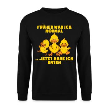 Früher war ich normal jetzt habe ich Enten - Unisex Pullover - Schwarz - Vorne - Alina (178cm) & Michal (187cm)