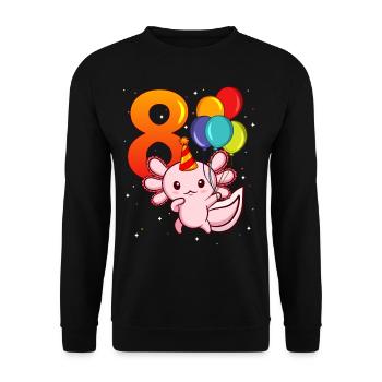 Axolotl Geburtstag Acht Jahre - Unisex Pullover - Schwarz - Vorne - Alina (178cm) & Michal (187cm)