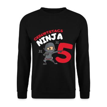 5. Geburtstag Ninja 5 Jahre Ninja Kostüm - Unisex Pullover - Schwarz - Vorne - Alina (178cm) & Michal (187cm)