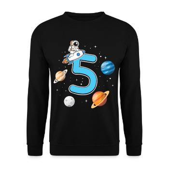 Birthday 5 years astronaut rocket 5th birthday boy - Unisex Pullover - Schwarz - Vorne - Alina (178cm) & Michal (187cm)