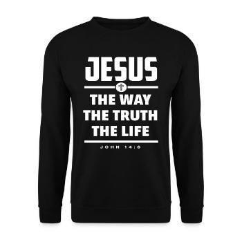 Jesus Spruch Glaube Geschenk - Unisex Pullover - Schwarz - Vorne - Alina (178cm) & Michal (187cm)