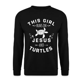 This Girl Runs On Jesus And Turtles Sea Turtle - Sweat-shirt Unisexe - noir - Devant - Alina (178cm) & Michal (187cm)