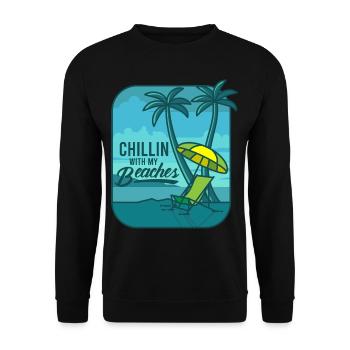 Chillin With My Beaches Fernweh Strandurlaub - Unisex Pullover - Schwarz - Vorne - Alina (178cm) & Michal (187cm)