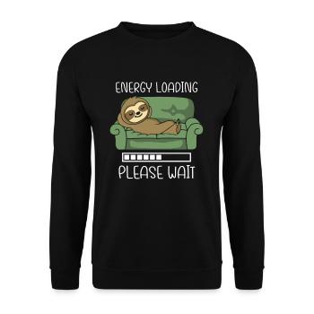 Energy Loading Please Wait Faultier auf Couch Sofa - Unisex Pullover - Schwarz - Vorne - Alina (178cm) & Michal (187cm)