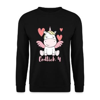 Einhorn Herz Endlich 4 Jahre alt 4. Geburtstag - Unisex Pullover - Schwarz - Vorne - Alina (178cm) & Michal (187cm)
