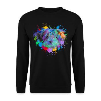 Bolonka Dog Animal Lover Dogs Watercolor Water Art - Unisex Pullover - Schwarz - Vorne - Alina (178cm) & Michal (187cm)