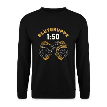 DDR Moped Blutgruppe 1:50 Sprit Kolben im 2 Takter - Unisex Pullover - Schwarz - Vorne - Alina (178cm) & Michal (187cm)