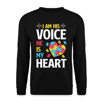 I Am His Voice Autism Awareness Yellow Ribbon - Unisex Sweatshirt - black - Front - Alina (178cm) & Michal (187cm)