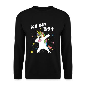 Ich bin 39 Einhorn Dab Dabbing Unicorn - Unisex Pullover - Schwarz - Vorne - Alina (178cm) & Michal (187cm)