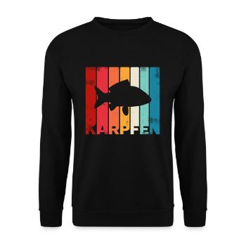 Karpfen Karpfenangeln Retro - Unisex Pullover - Schwarz - Vorne - Alina (178cm) & Michal (187cm)