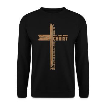I Can Do All Things Through Christ Religious Cross - Sweat-shirt Unisexe - noir - Devant - Alina (178cm) & Michal (187cm)