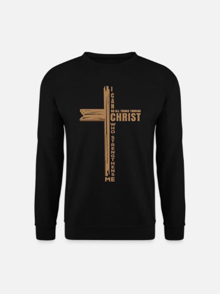 I Can Do All Things Through Christ Religious Cross - Unisex Pullover - Schwarz
