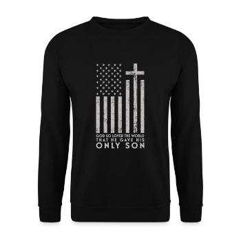 Johannes 3:16 Christliches Kreuz Bibel Christlich - Unisex Pullover - Schwarz - Vorne - Alina (178cm) & Michal (187cm)
