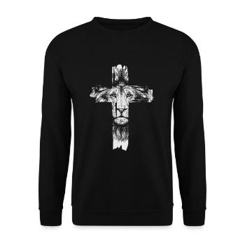 Löwe Kreuz Gott Kirche Christliche Religion Löwen - Unisex Pullover - Schwarz - Vorne - Alina (178cm) & Michal (187cm)