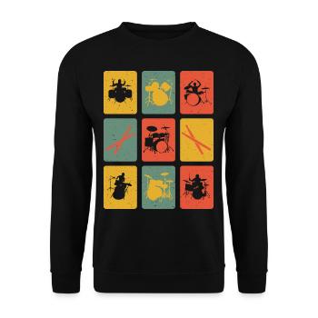 Rétro batterie joueur Drummer Drumsticks musique - Sweat-shirt Unisexe - noir - Devant - Alina (178cm) & Michal (187cm)
