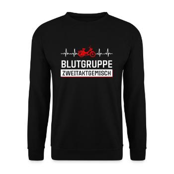 Blutgruppe Zweitaktgemisch Mofa Moped Herzschlag - Unisex Pullover - Schwarz - Vorne - Alina (178cm) & Michal (187cm)