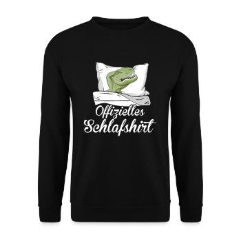 Offizielles Schlafshirt Schlafanzug Dino T-Rex - Unisex Pullover - Schwarz - Vorne - Alina (178cm) & Michal (187cm)