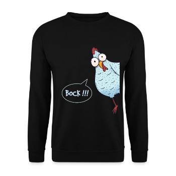 Huhn das um die Ecke schaut – Bock - Unisex Pullover - Schwarz - Vorne - Alina (178cm) & Michal (187cm)