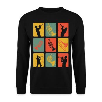 Retro Trumpeter Trumpet Musical Trumpet Player - Unisex Pullover - Schwarz - Vorne - Alina (178cm) & Michal (187cm)