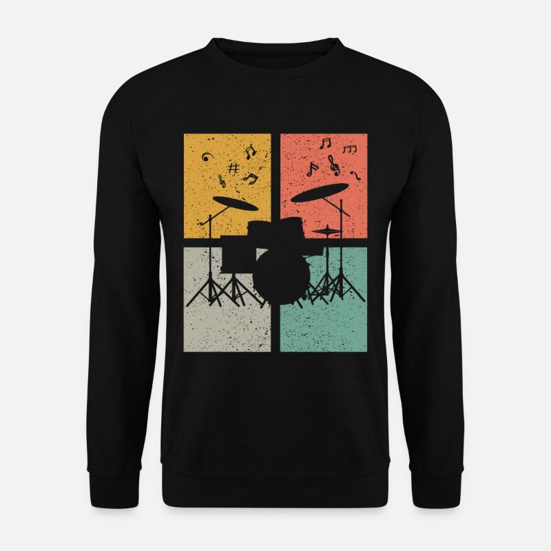 Drummer Schlagzeug Retro Musiknoten Schlagzeuger - Unisex Pullover - Schwarz