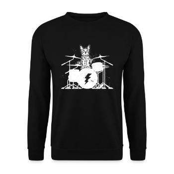 Drummer Katze Musik Schlagzeuger Kätzchen Trommel - Unisex Pullover - Schwarz - Vorne - Alina (178cm) & Michal (187cm)