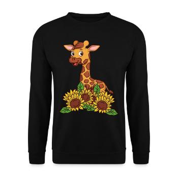 Giraffe mit Sonnenblumen - Unisex Pullover - Schwarz - Vorne - Alina (178cm) & Michal (187cm)