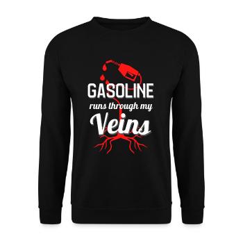 Benzin fließt durch meine Venen Auto Liebhaber - Unisex Pullover - Schwarz - Vorne - Alina (178cm) & Michal (187cm)