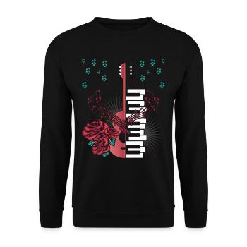 E Guitar Music Notes Piano Keys Red Roses Flower - Unisex Pullover - Schwarz - Vorne - Alina (178cm) & Michal (187cm)