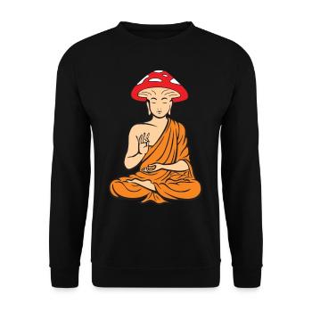 Mushroom Buddha Zen Yoga Meditation Fungi - Unisex Pullover - Schwarz - Vorne - Alina (178cm) & Michal (187cm)