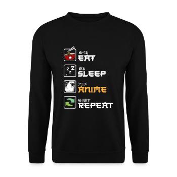 Eat Sleep Anime Repeat Kawaii Japanisch Manga Fan - Unisex Pullover - Schwarz - Vorne - Alina (178cm) & Michal (187cm)