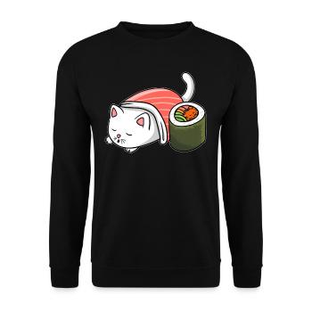 Kawaii Cat Sushi Japan Manga Anime Cat - Unisex Sweatshirt - black - Front - Alina (178cm) & Michal (187cm)