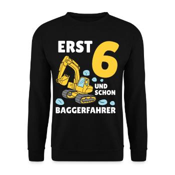 Bagger 6 Jahre Baustelle 6 Geburtstag Junge - Unisex Pullover - Schwarz - Vorne - Alina (178cm) & Michal (187cm)