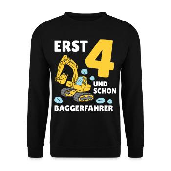 Bagger 4 Jahre Baustelle 4 Geburtstag Junge - Unisex Pullover - Schwarz - Vorne - Alina (178cm) & Michal (187cm)